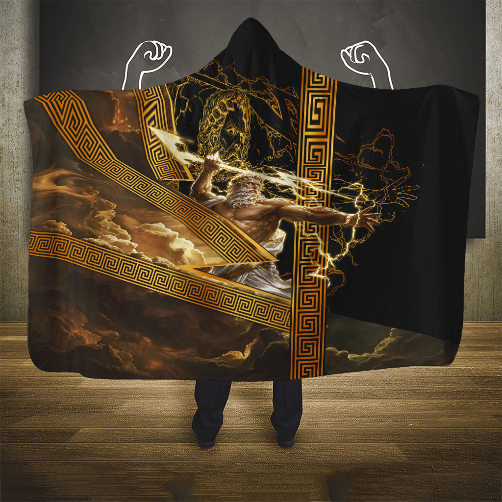 Zeus Greek Mythology King Of Gods Hooded Blanket Gold Meander Pattern Lightning Bolt Mythological