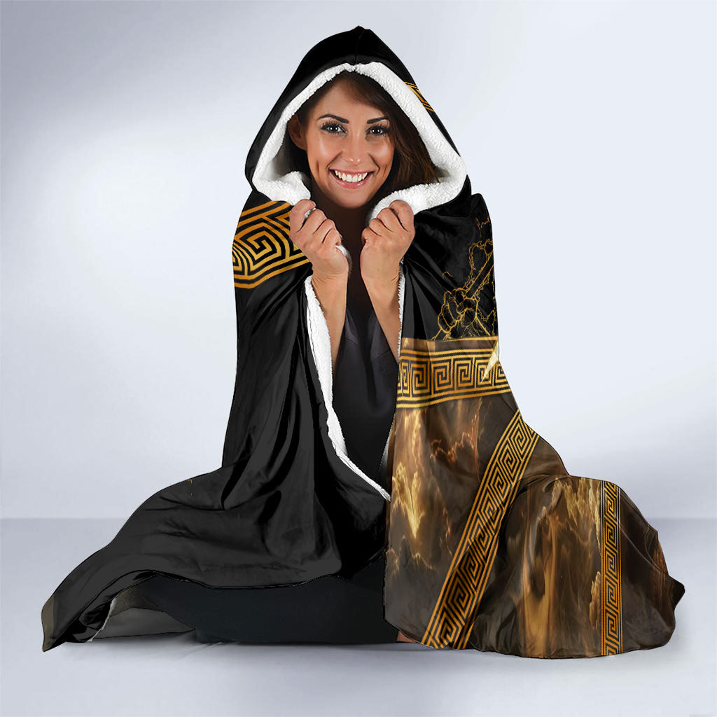 Zeus Greek Mythology King Of Gods Hooded Blanket Gold Meander Pattern Lightning Bolt Mythological
