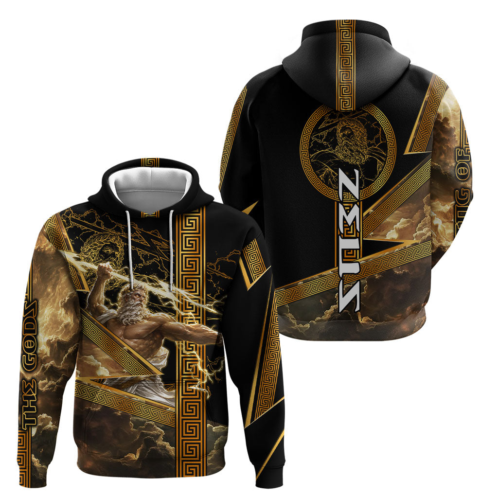 Zeus Greek Mythology King Of Gods Hoodie Gold Meander Pattern Lightning Bolt Mythological