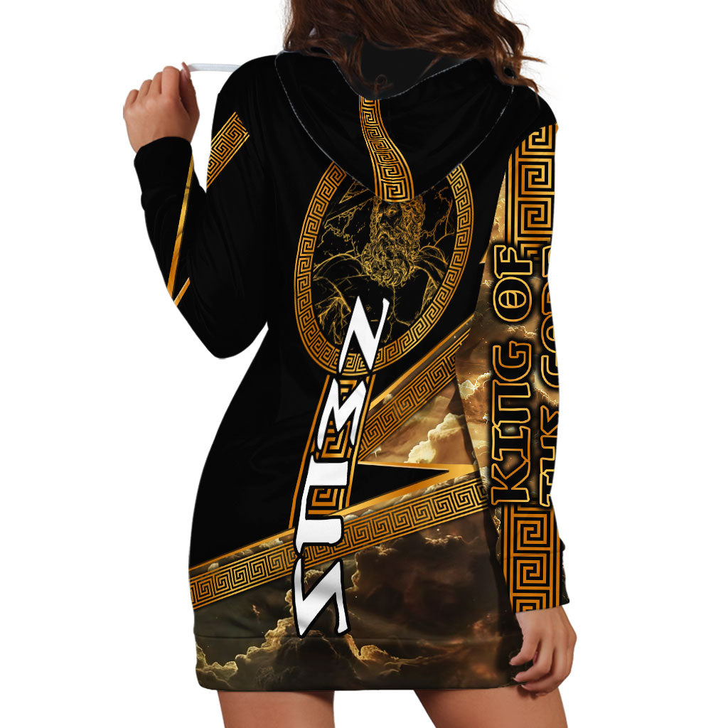 Zeus Greek Mythology King Of Gods Hoodie Dress Gold Meander Pattern Lightning Bolt Mythological