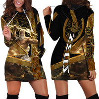 Zeus Greek Mythology King Of Gods Hoodie Dress Gold Meander Pattern Lightning Bolt Mythological