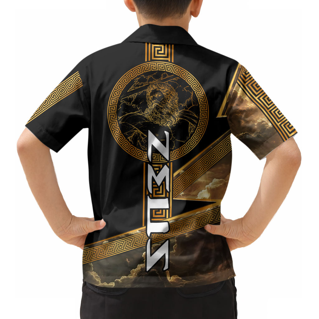 Zeus Greek Mythology King Of Gods Kid Hawaiian Shirt Gold Meander Pattern Lightning Bolt Mythological
