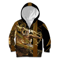 Zeus Greek Mythology King Of Gods Kid Hoodie Gold Meander Pattern Lightning Bolt Mythological