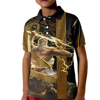 Zeus Greek Mythology King Of Gods Kid Polo Shirt Gold Meander Pattern Lightning Bolt Mythological