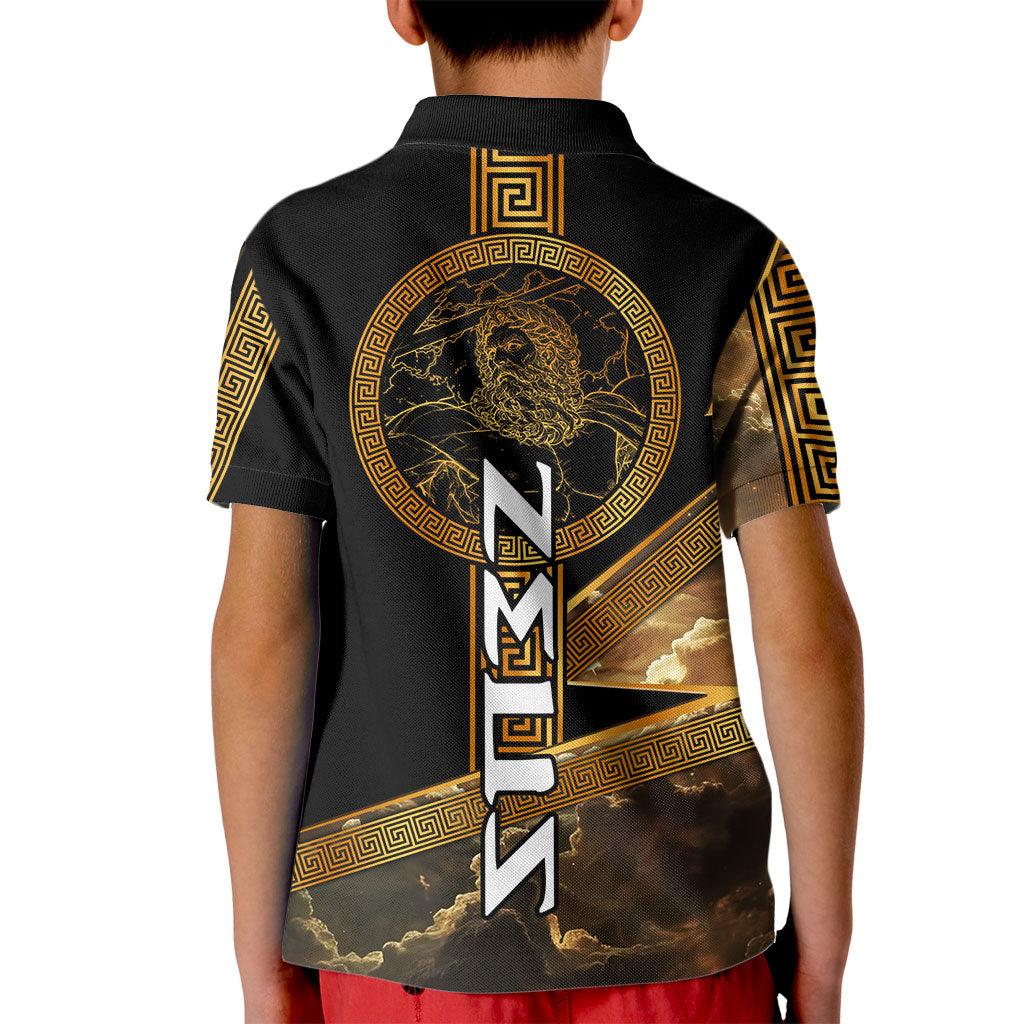 Zeus Greek Mythology King Of Gods Kid Polo Shirt Gold Meander Pattern Lightning Bolt Mythological
