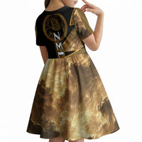 Zeus Greek Mythology King Of Gods Kid Short Sleeve Dress Gold Meander Pattern Lightning Bolt Mythological