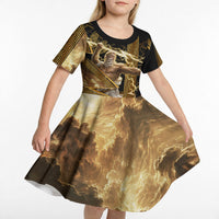 Zeus Greek Mythology King Of Gods Kid Short Sleeve Dress Gold Meander Pattern Lightning Bolt Mythological