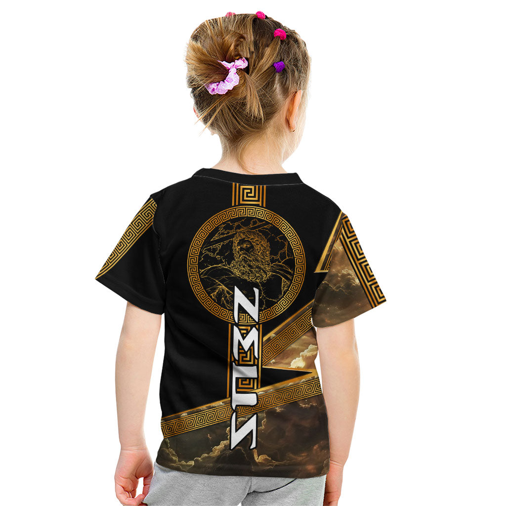 Zeus Greek Mythology King Of Gods Kid T Shirt Gold Meander Pattern Lightning Bolt Mythological