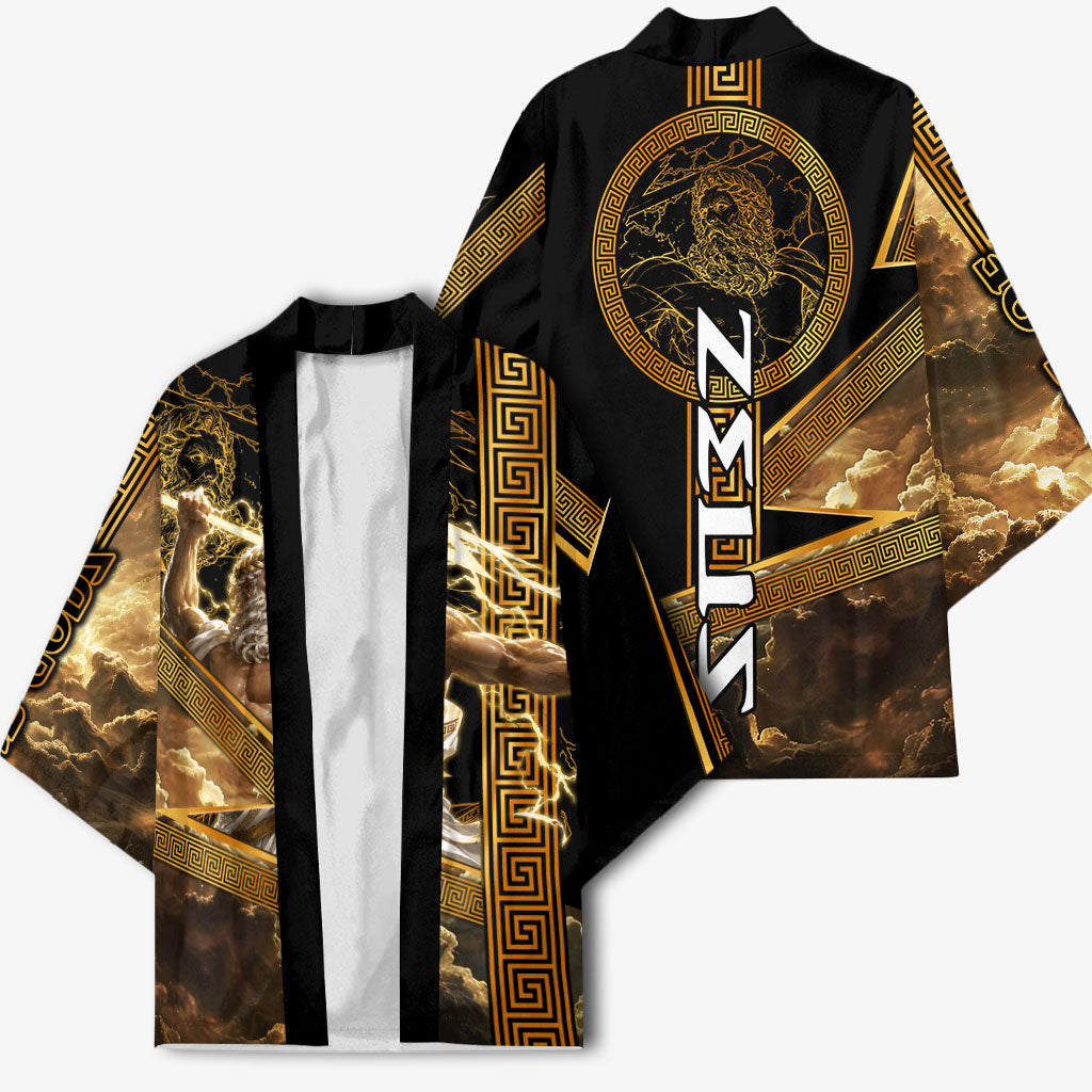 Zeus Greek Mythology King Of Gods Kimono Gold Meander Pattern Lightning Bolt Mythological