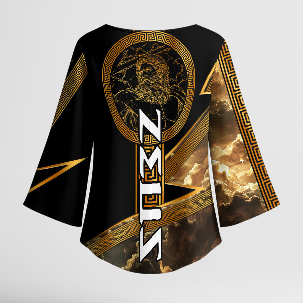 Zeus Greek Mythology King Of Gods Kimono Sleeve Blouse Gold Meander Pattern Lightning Bolt Mythological