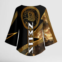 Zeus Greek Mythology King Of Gods Kimono Sleeve Blouse Gold Meander Pattern Lightning Bolt Mythological