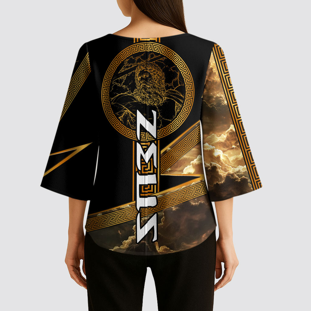 Zeus Greek Mythology King Of Gods Kimono Sleeve Blouse Gold Meander Pattern Lightning Bolt Mythological