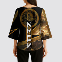 Zeus Greek Mythology King Of Gods Kimono Sleeve Blouse Gold Meander Pattern Lightning Bolt Mythological