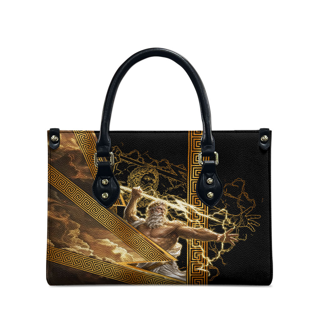 Zeus Greek Mythology King Of Gods Leather Bag Gold Meander Pattern Lightning Bolt Mythological
