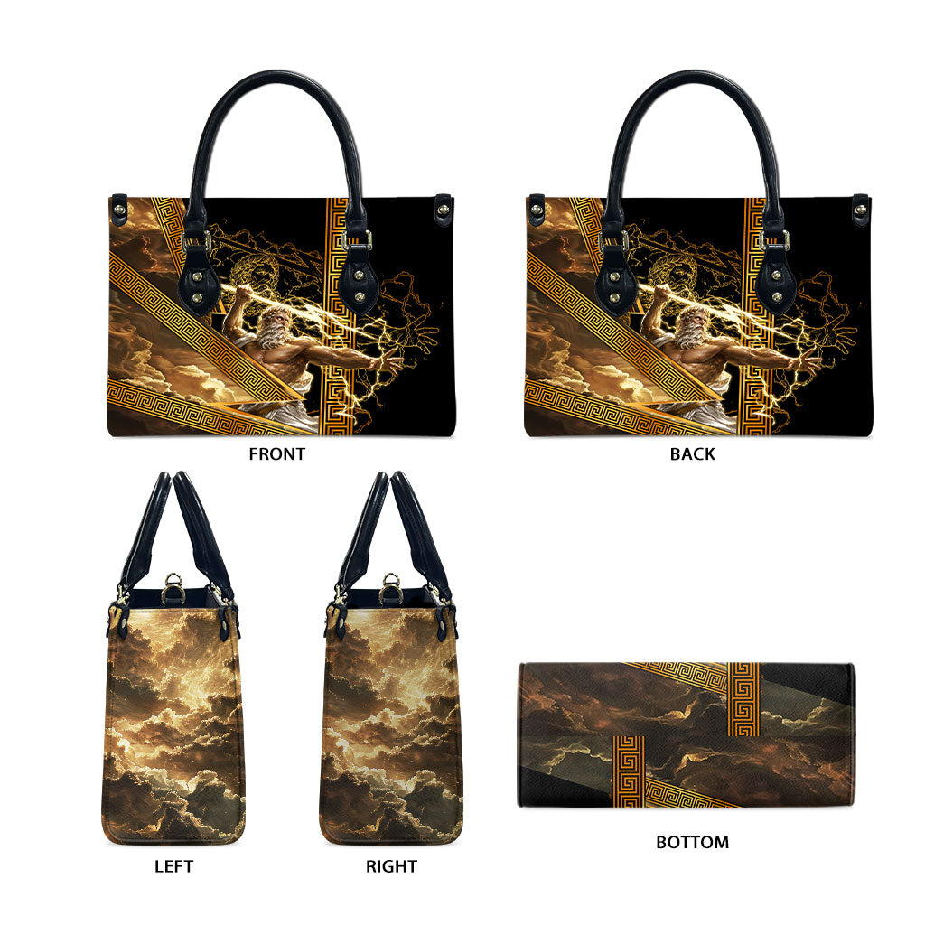 Zeus Greek Mythology King Of Gods Leather Bag Gold Meander Pattern Lightning Bolt Mythological