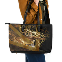 Zeus Greek Mythology King Of Gods Leather Tote Bag Gold Meander Pattern Lightning Bolt Mythological