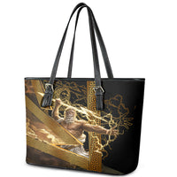 Zeus Greek Mythology King Of Gods Leather Tote Bag Gold Meander Pattern Lightning Bolt Mythological