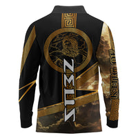 Zeus Greek Mythology King Of Gods Long Sleeve Polo Shirt Gold Meander Pattern Lightning Bolt Mythological