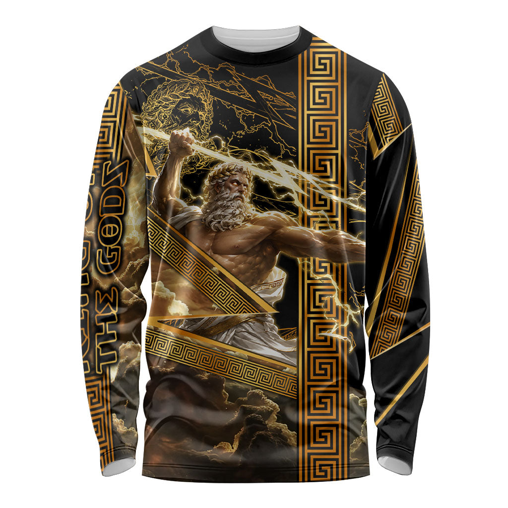 Zeus Greek Mythology King Of Gods Long Sleeve Shirt Gold Meander Pattern Lightning Bolt Mythological