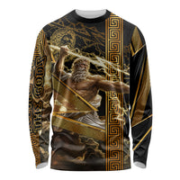 Zeus Greek Mythology King Of Gods Long Sleeve Shirt Gold Meander Pattern Lightning Bolt Mythological