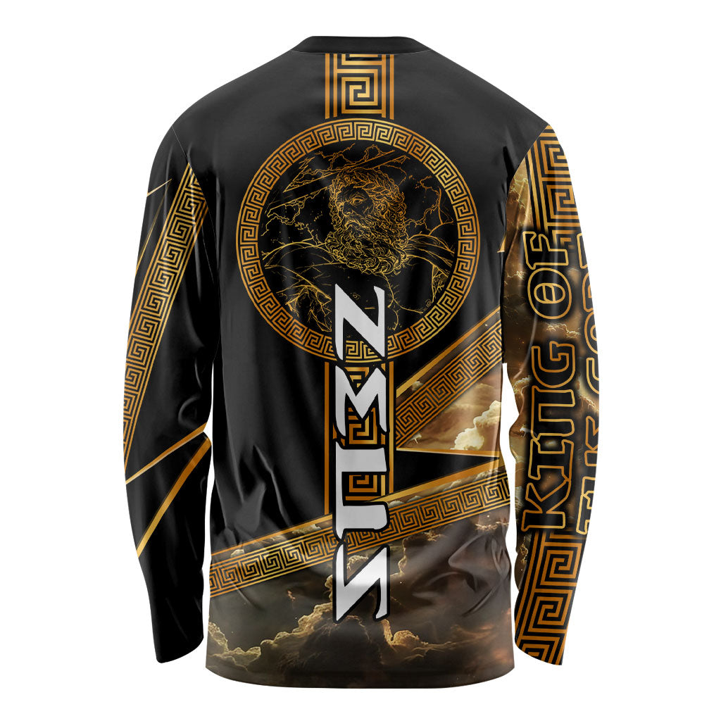 Zeus Greek Mythology King Of Gods Long Sleeve Shirt Gold Meander Pattern Lightning Bolt Mythological