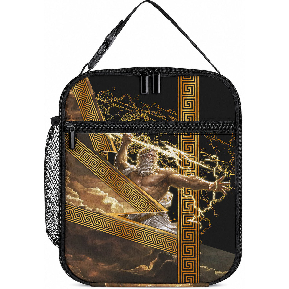 Zeus Greek Mythology King Of Gods Lunch Bag Gold Meander Pattern Lightning Bolt Mythological
