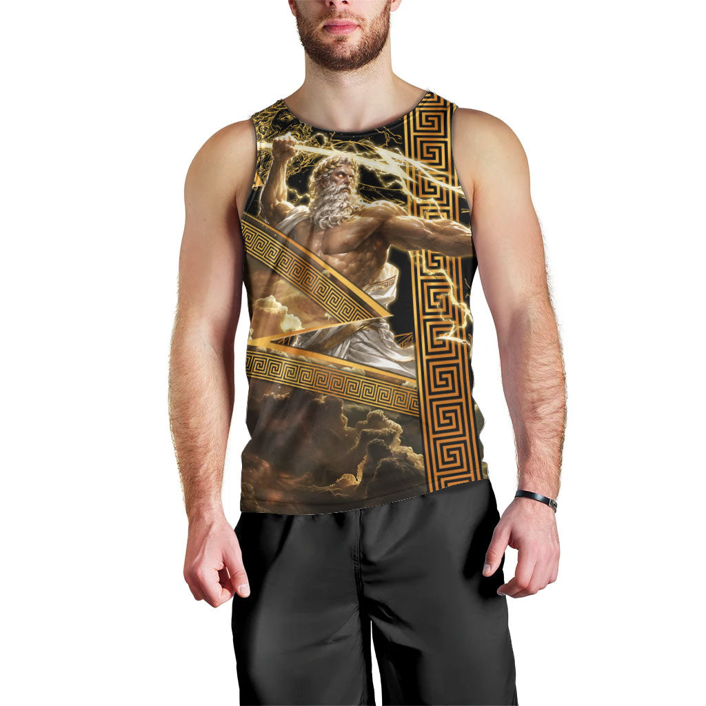 Zeus Greek Mythology King Of Gods Men Tank Top Gold Meander Pattern Lightning Bolt Mythological