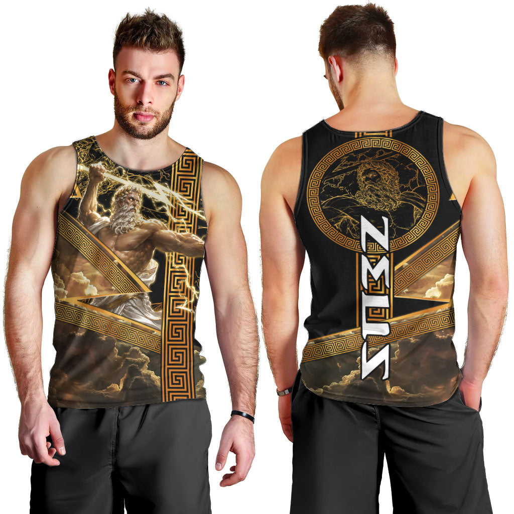 Zeus Greek Mythology King Of Gods Men Tank Top Gold Meander Pattern Lightning Bolt Mythological