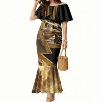 Zeus Greek Mythology King Of Gods Mermaid Dress Gold Meander Pattern Lightning Bolt Mythological