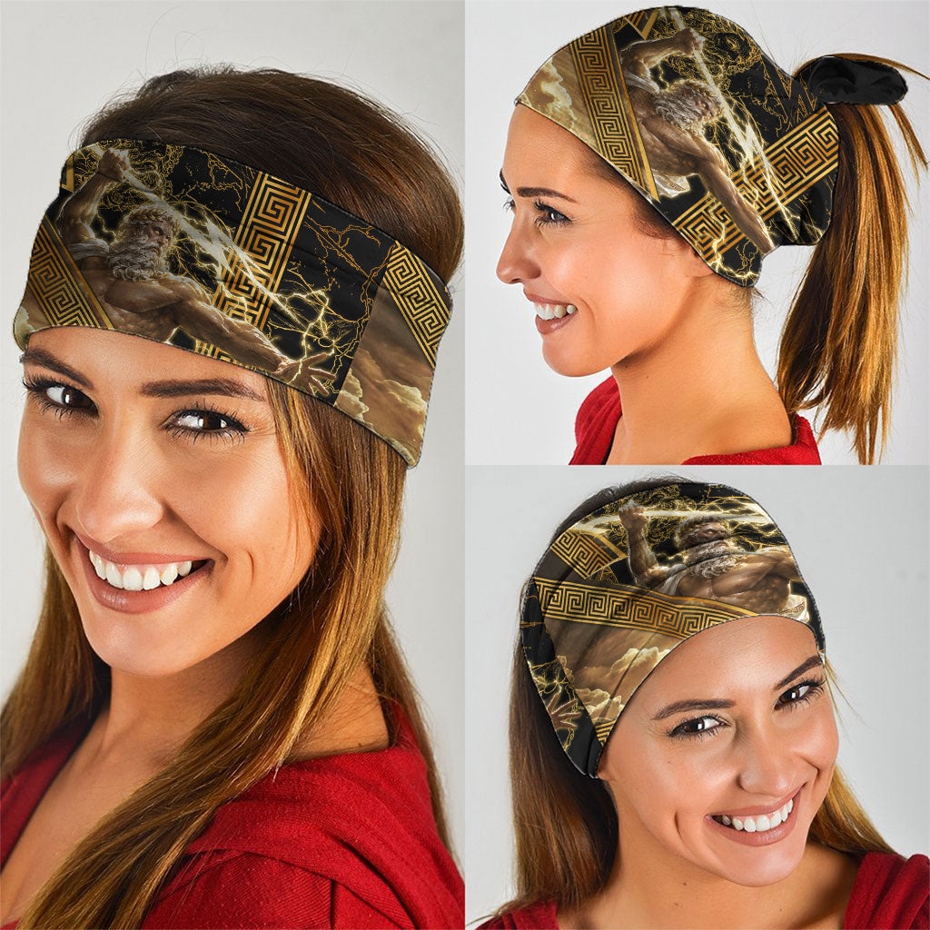 Zeus Greek Mythology King Of Gods Neck Gaiter Gold Meander Pattern Lightning Bolt Mythological
