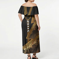 Zeus Greek Mythology King Of Gods Off Shoulder Maxi Dress Gold Meander Pattern Lightning Bolt Mythological