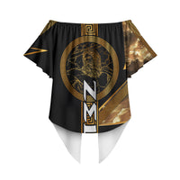 Zeus Greek Mythology King Of Gods Off Shoulder Wrap Waist Top Gold Meander Pattern Lightning Bolt Mythological