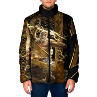 Zeus Greek Mythology King Of Gods Padded Jacket Gold Meander Pattern Lightning Bolt Mythological