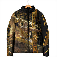 Zeus Greek Mythology King Of Gods Padded Jacket Gold Meander Pattern Lightning Bolt Mythological