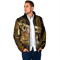 Zeus Greek Mythology King Of Gods Padded Jacket Gold Meander Pattern Lightning Bolt Mythological