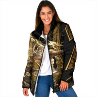 Zeus Greek Mythology King Of Gods Padded Jacket Gold Meander Pattern Lightning Bolt Mythological