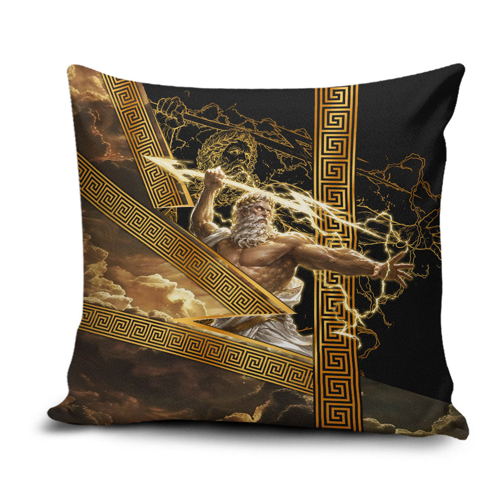 Zeus Greek Mythology King Of Gods Pillow Cover Gold Meander Pattern Lightning Bolt Mythological