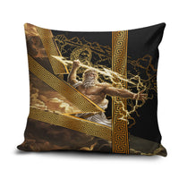 Zeus Greek Mythology King Of Gods Pillow Cover Gold Meander Pattern Lightning Bolt Mythological