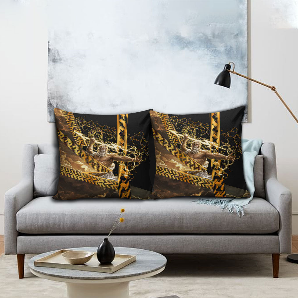 Zeus Greek Mythology King Of Gods Pillow Cover Gold Meander Pattern Lightning Bolt Mythological