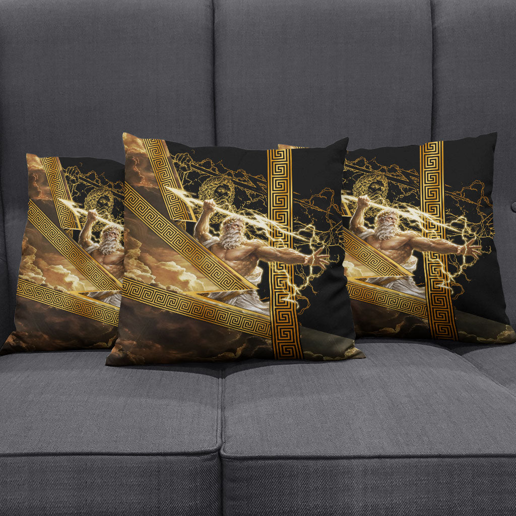 Zeus Greek Mythology King Of Gods Pillow Cover Gold Meander Pattern Lightning Bolt Mythological
