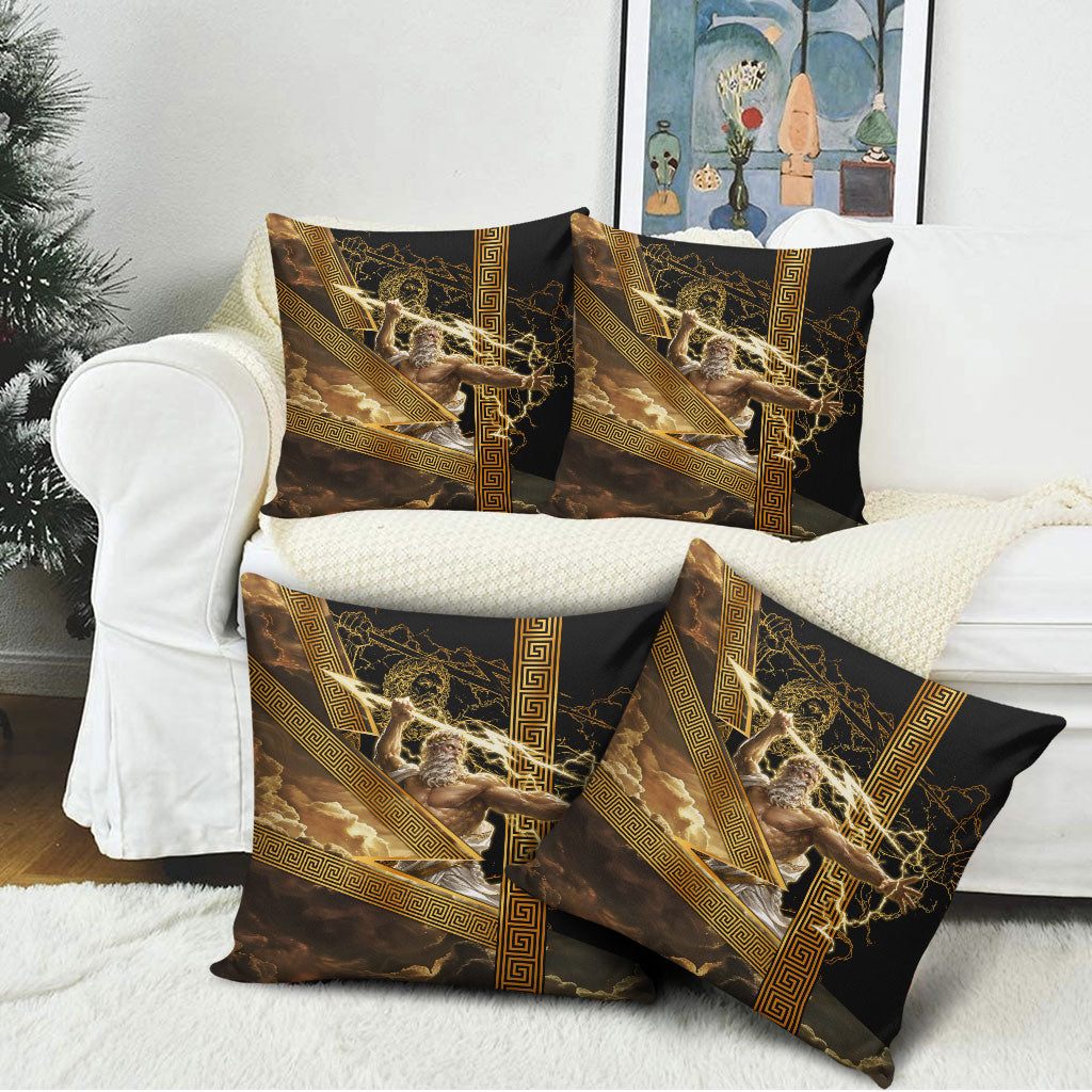 Zeus Greek Mythology King Of Gods Pillow Cover Gold Meander Pattern Lightning Bolt Mythological