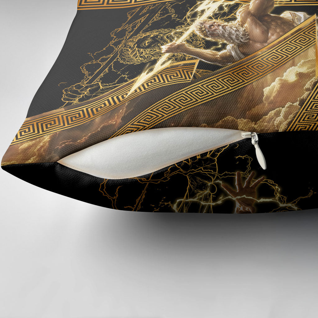 Zeus Greek Mythology King Of Gods Pillow Cover Gold Meander Pattern Lightning Bolt Mythological