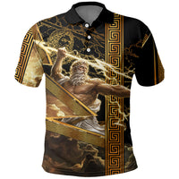 Zeus Greek Mythology King Of Gods Polo Shirt Gold Meander Pattern Lightning Bolt Mythological