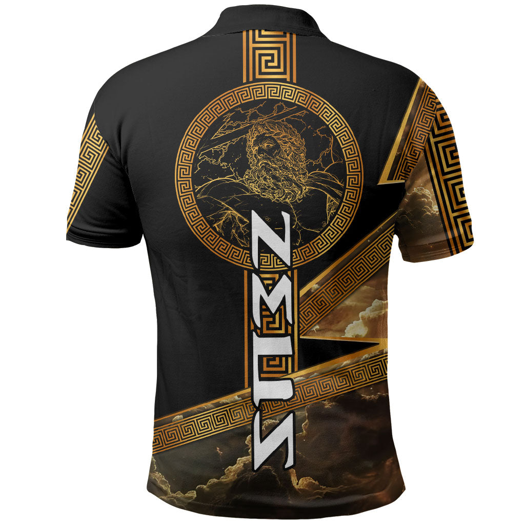 Zeus Greek Mythology King Of Gods Polo Shirt Gold Meander Pattern Lightning Bolt Mythological