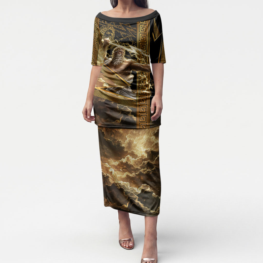 Zeus Greek Mythology King Of Gods Puletasi Gold Meander Pattern Lightning Bolt Mythological