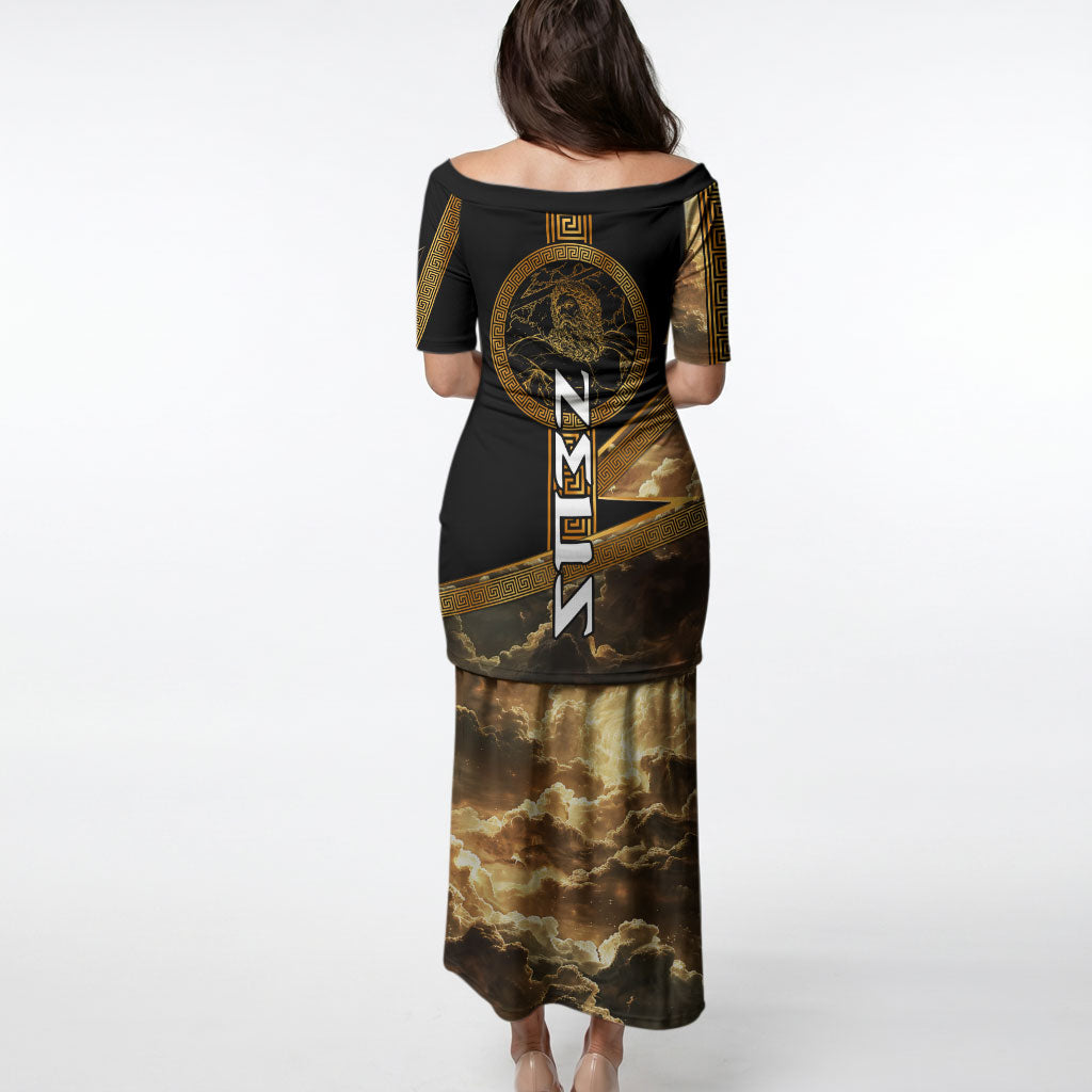 Zeus Greek Mythology King Of Gods Puletasi Gold Meander Pattern Lightning Bolt Mythological
