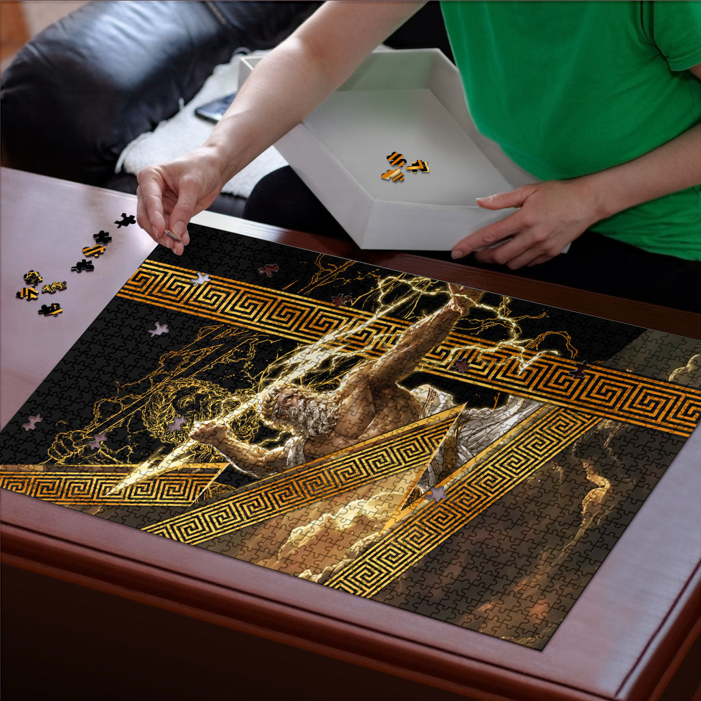 Zeus Greek Mythology King Of Gods Puzzle Gold Meander Pattern Lightning Bolt Mythological