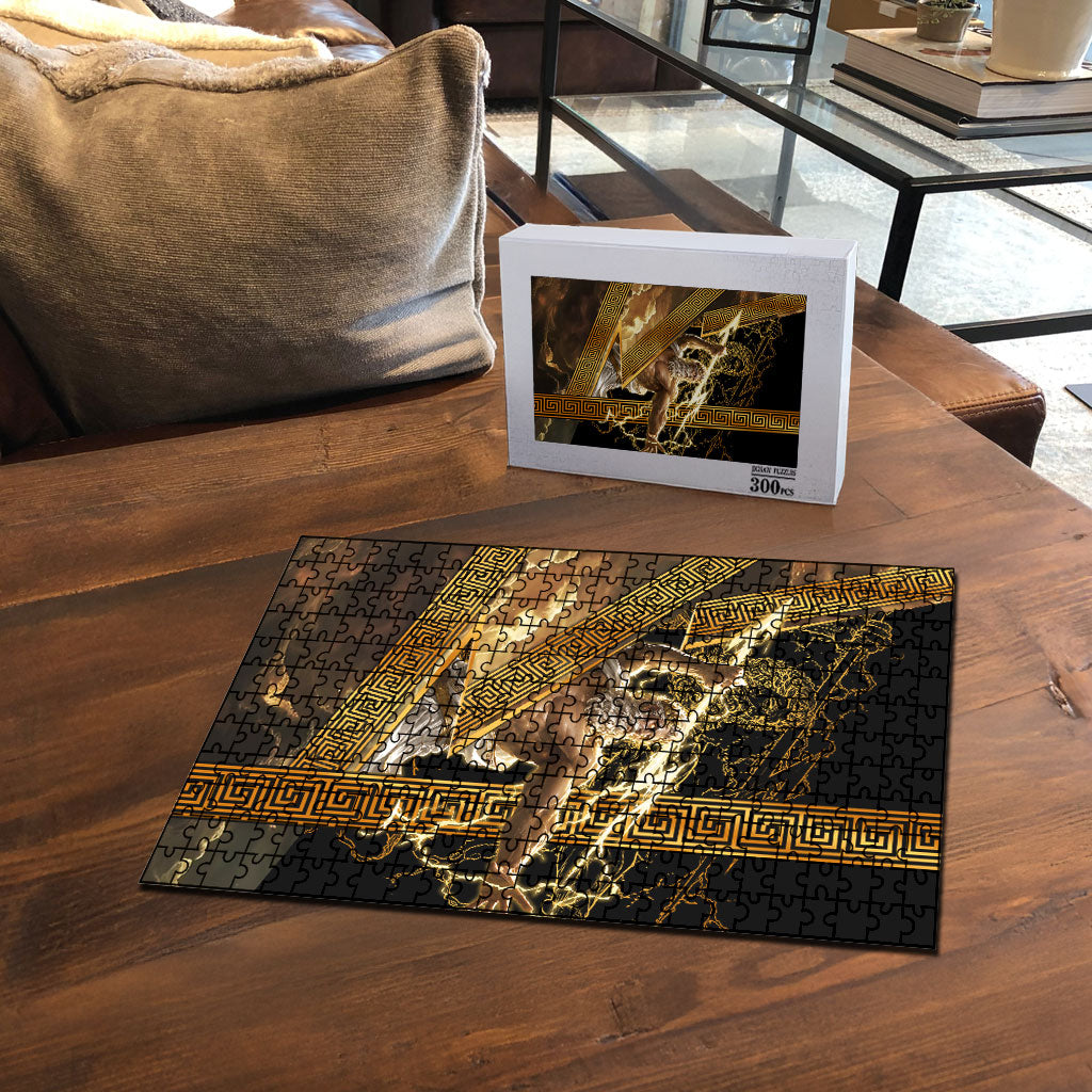 Zeus Greek Mythology King Of Gods Puzzle Gold Meander Pattern Lightning Bolt Mythological