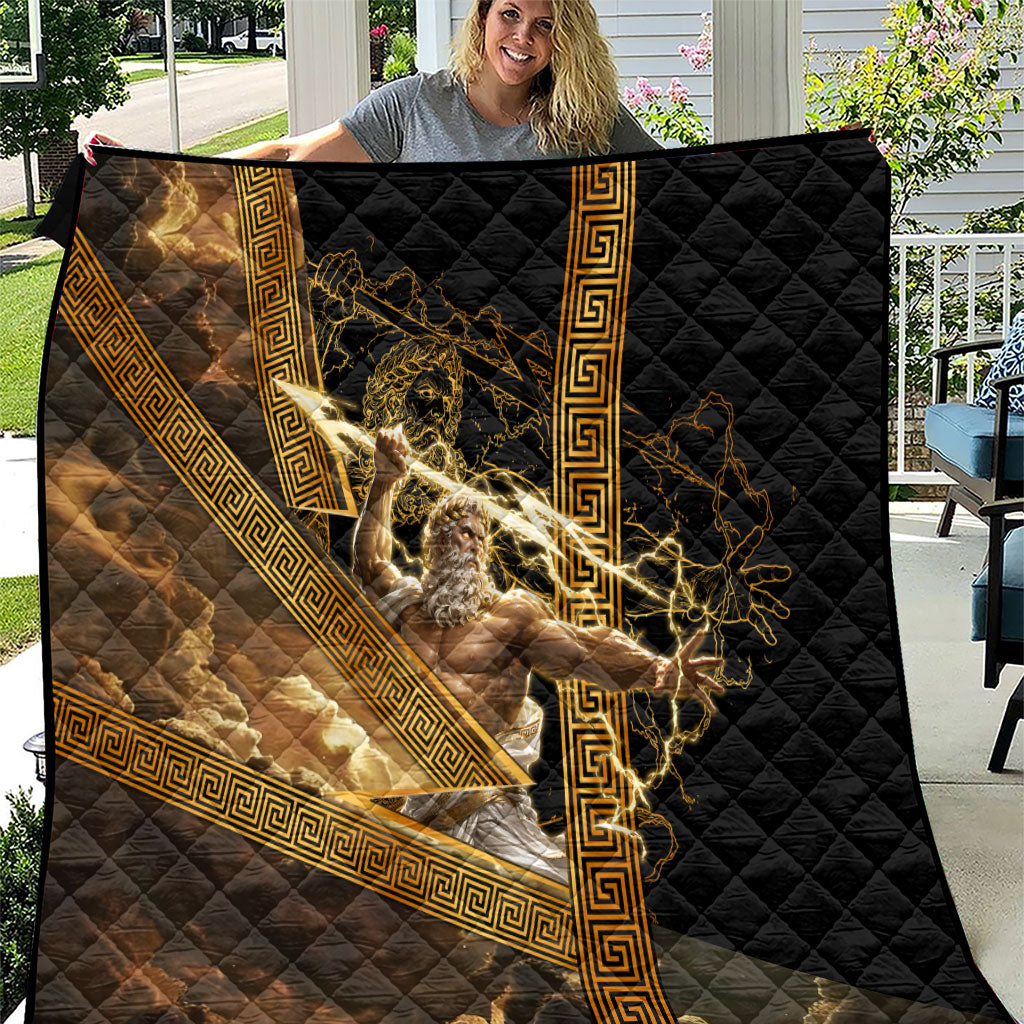 Zeus Greek Mythology King Of Gods Quilt Gold Meander Pattern Lightning Bolt Mythological