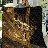 Zeus Greek Mythology King Of Gods Quilt Gold Meander Pattern Lightning Bolt Mythological